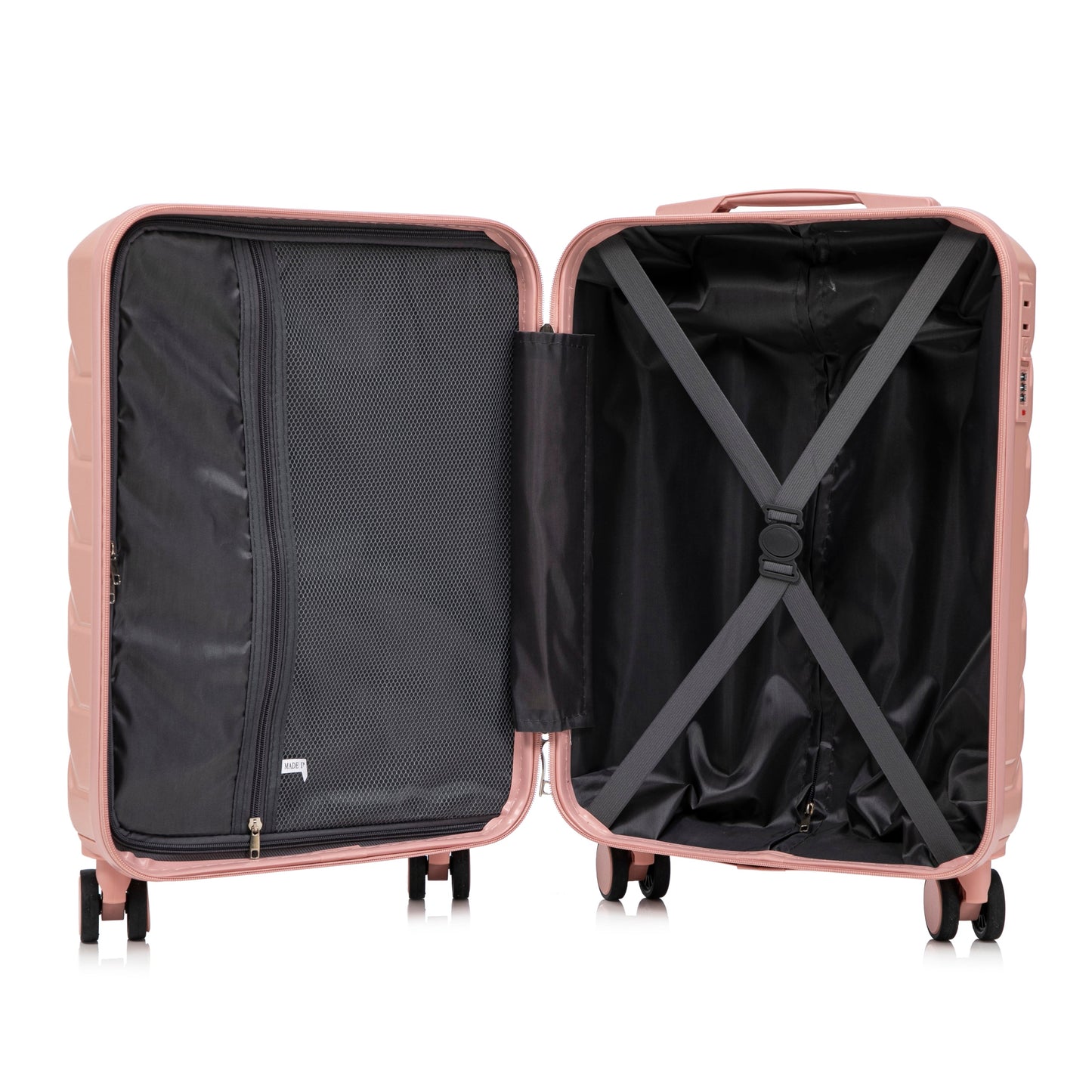 2-Piece pink ABS spinner luggage set by HouseOfZazla with lock, mesh pockets and straps on Tampa Home & Garden Store