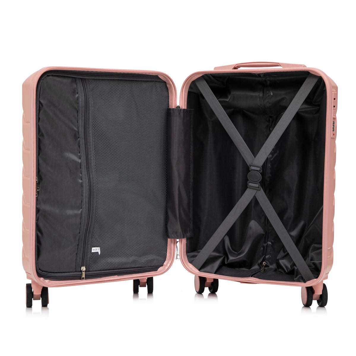 2-Piece pink ABS spinner luggage set by HouseOfZazla with lock, mesh pockets and straps on Tampa Home & Garden Store