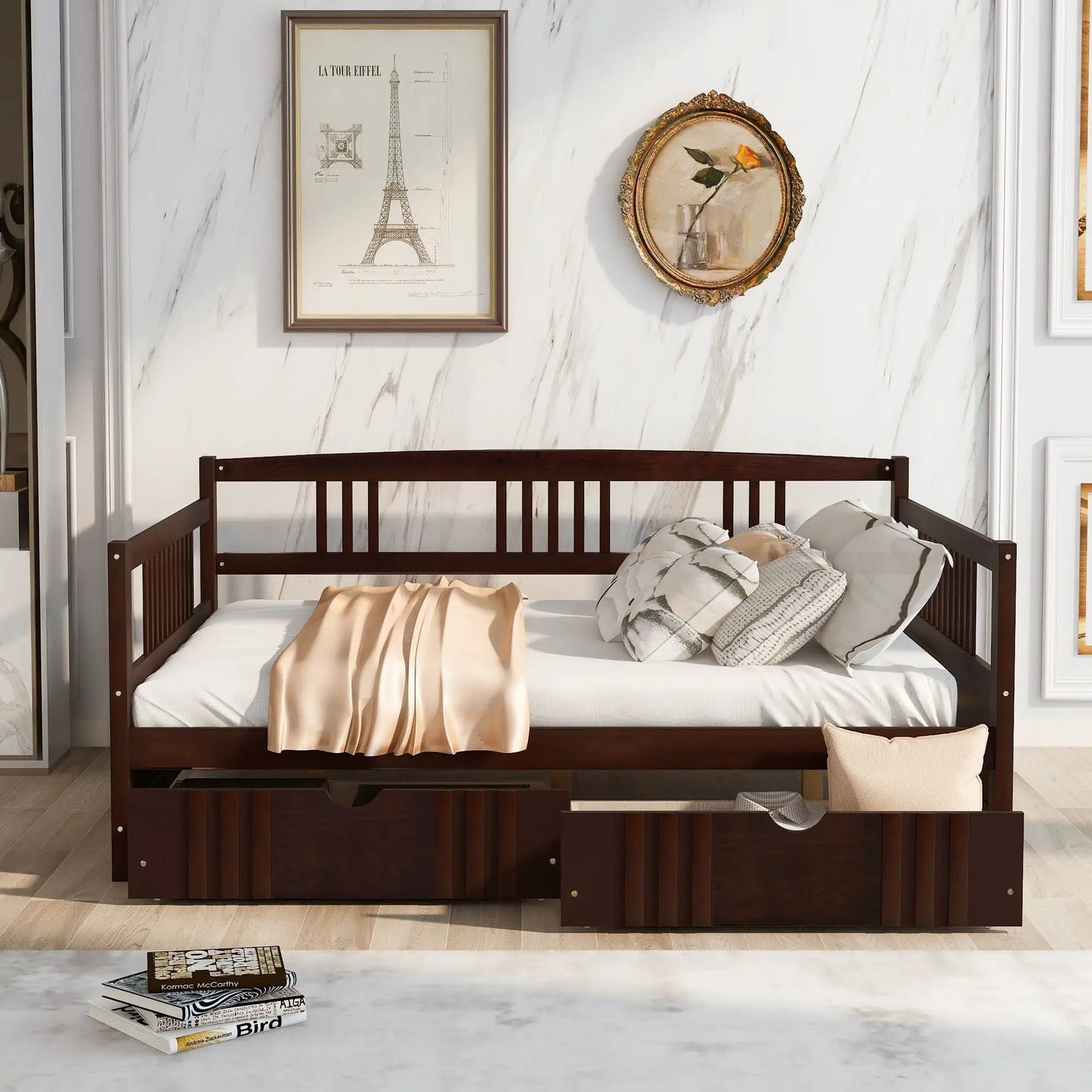 Multifunctional Modern Daybed with dark walnut wood frame and storage by Unique Piece Furniture on Tampa Home & Garden Store
