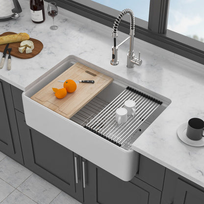 Single bowl kitchen sink workstation white undermount with spring pull faucet on Tampa Home & Garden Store