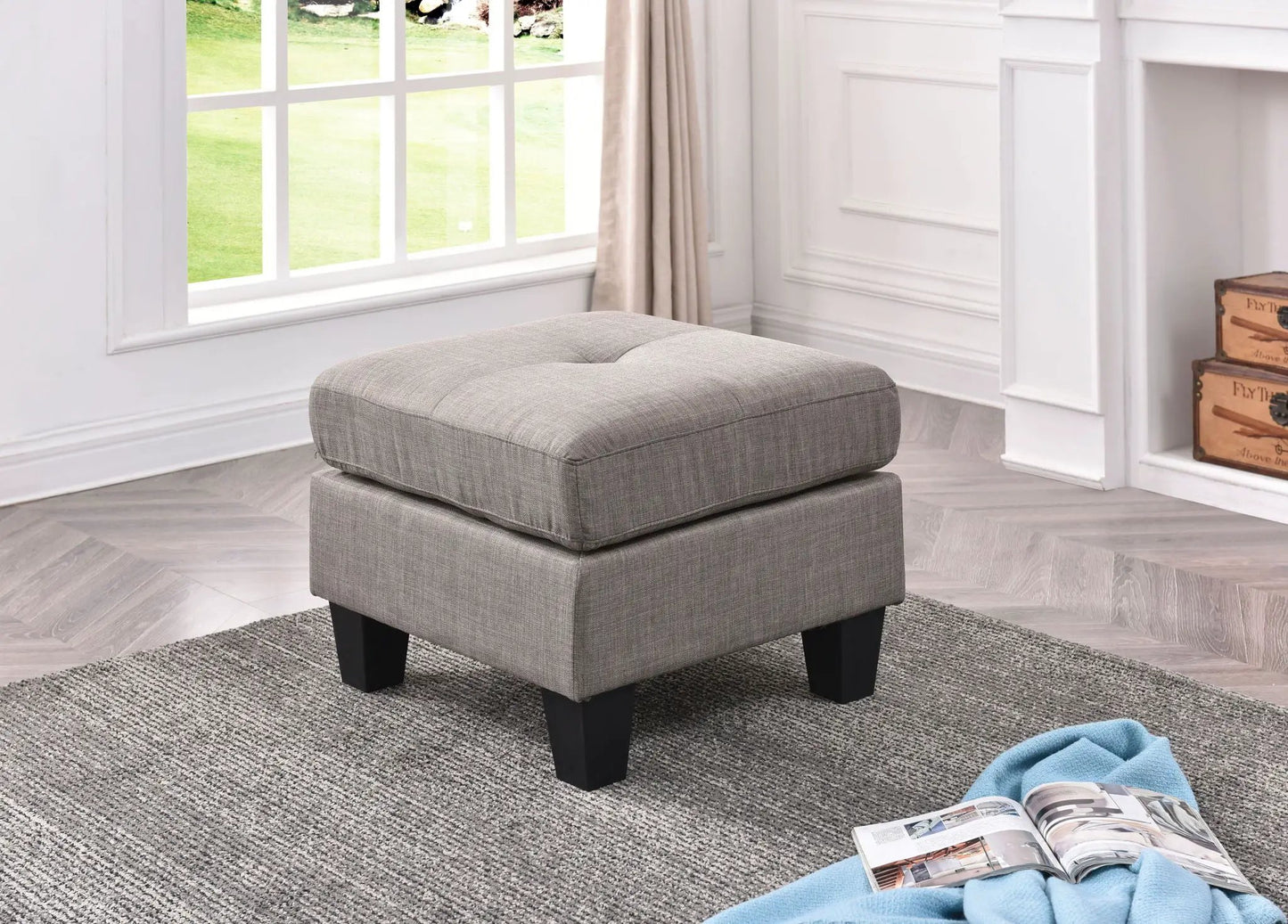 Casual Ottoman For Stylish Spaces gray upholstered fabric tufted top Unique Piece Furniture on Tampa Home & Garden Store