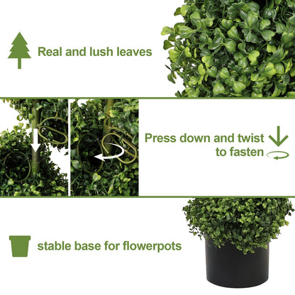 7FT spiral topiary tree faux boxwood with lush green leaves in a black planter HouseOfZazla on Tampa Home & Garden Store
