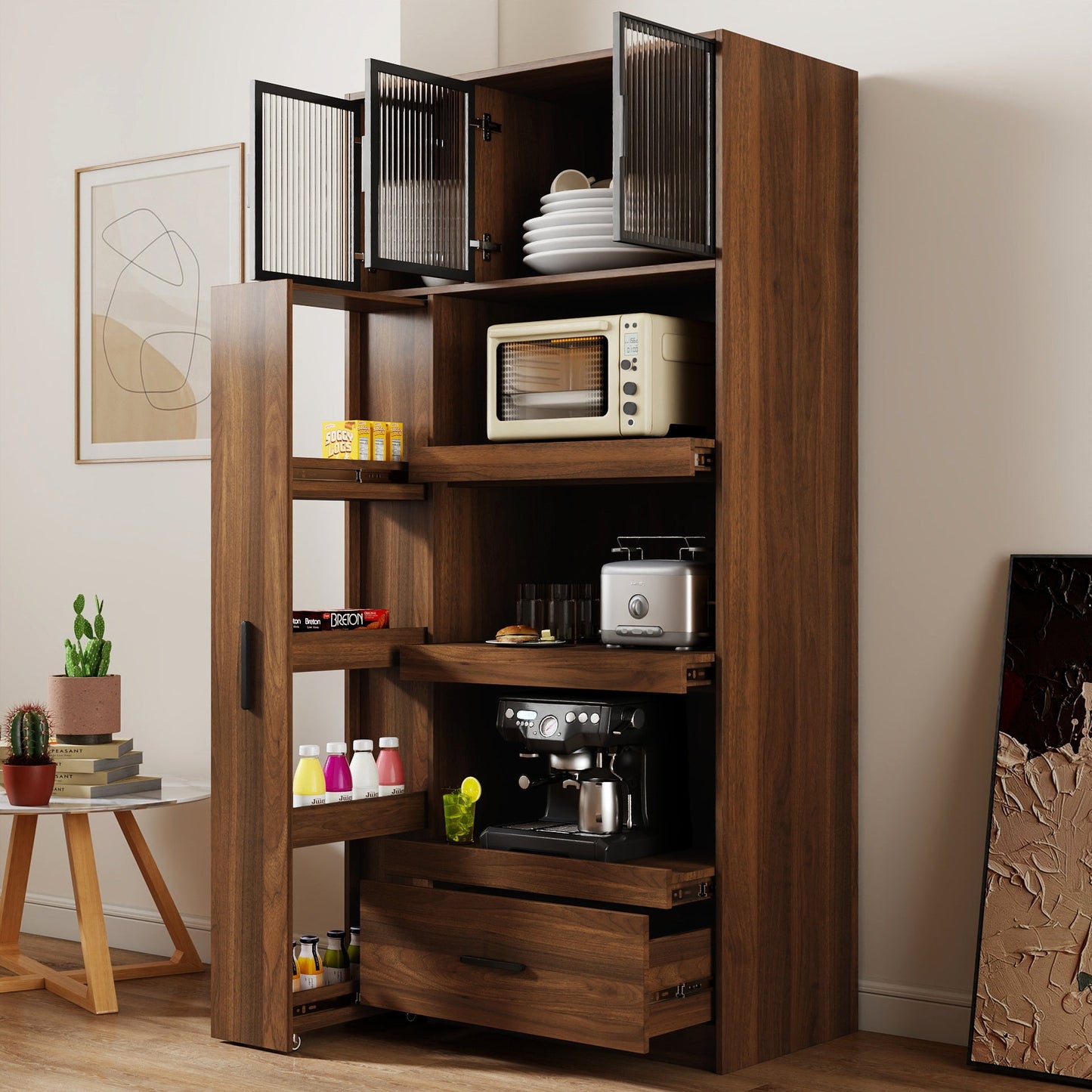 Modern Kitchen Pantry Cabinet with Pull Out Shelf