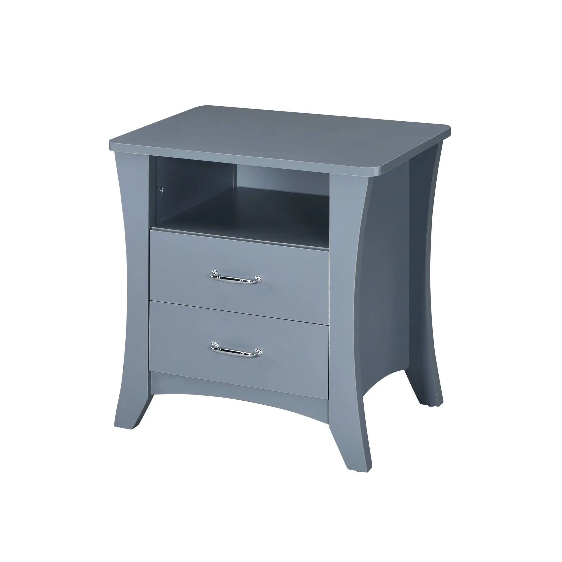 Colt accent table by Unique Piece Furniture in gray-blue with open shelf and two drawers on Tampa Home & Garden Store