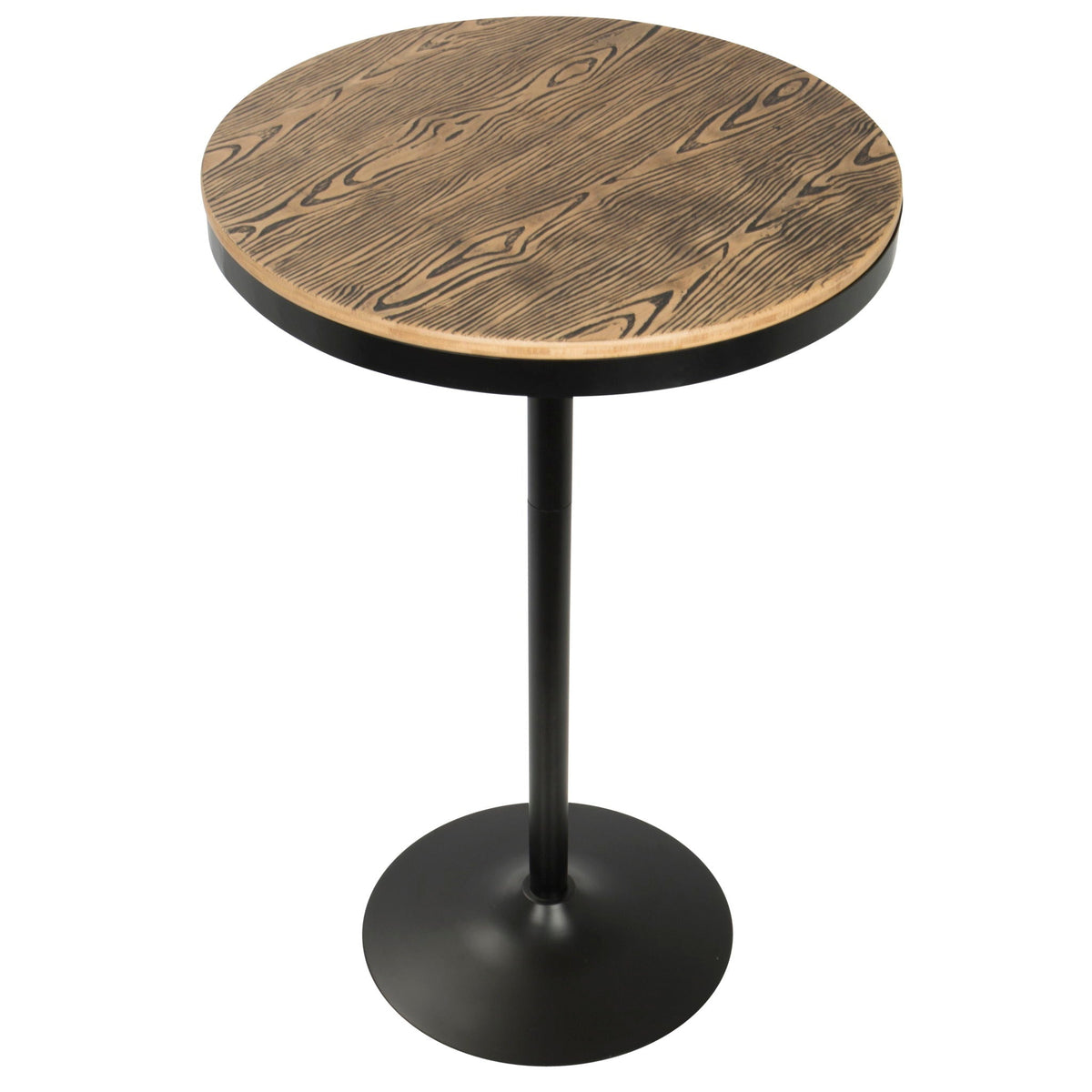 Industrial adjustable bar dinette table with round bamboo top and black pedestal base on Tampa Home & Garden Store
