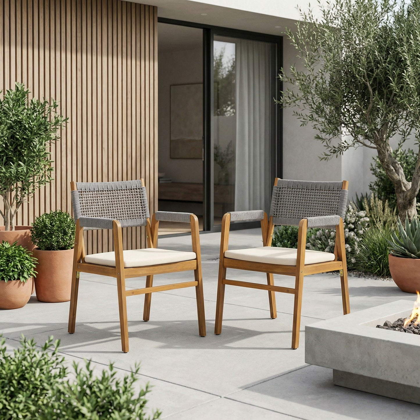 Outdoor Acacia Wood Dining Armchair and Cushions