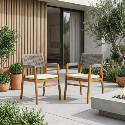Outdoor Acacia Wood Dining Armchair and Cushions