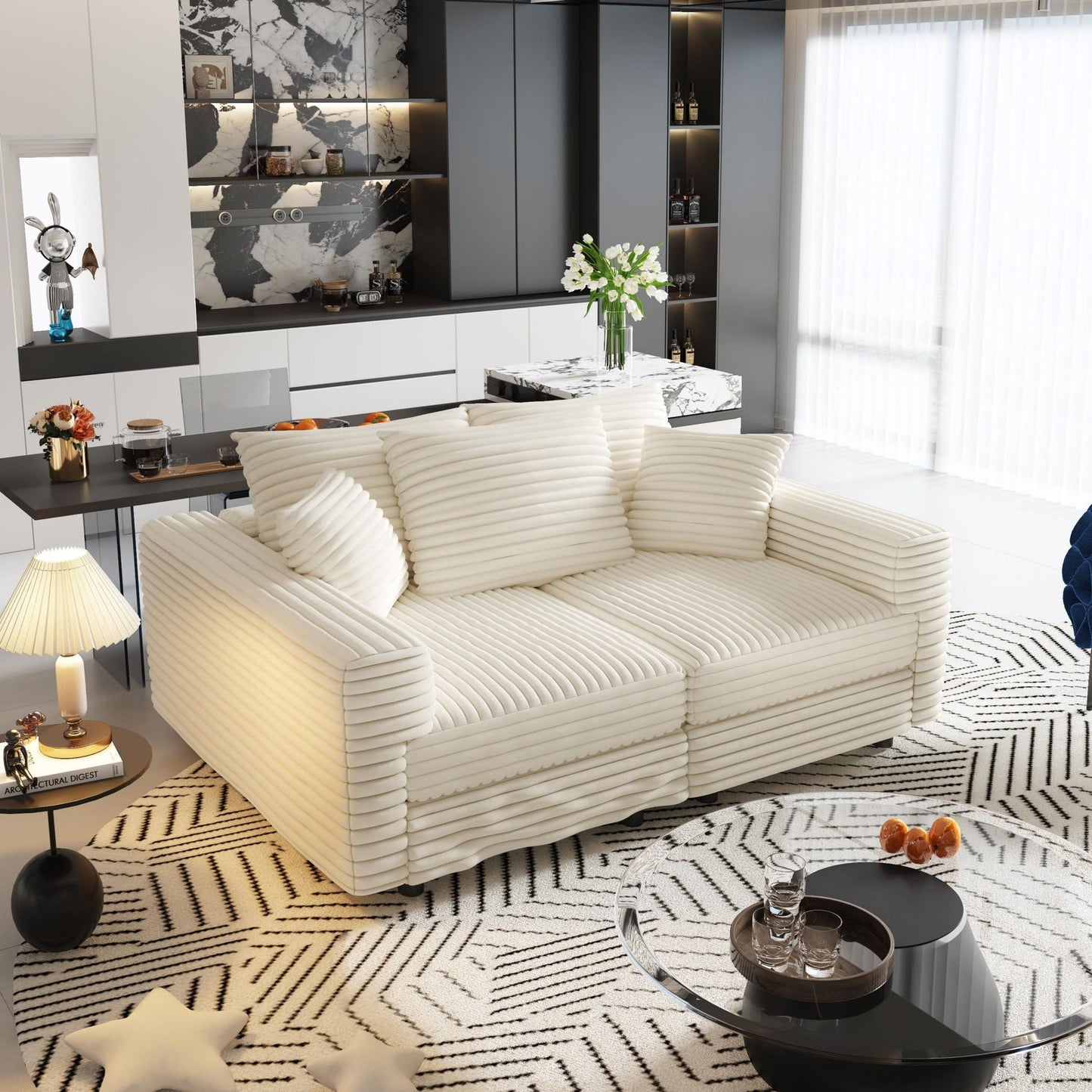 Deep Seat Sofa Bed With Ottoman and Soft Pillows