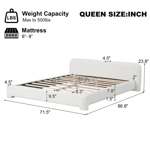 White Boucle Upholstered Bed for Modern Rooms