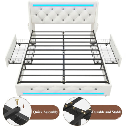 Wingback Upholstered Bed Frame Led and Usb