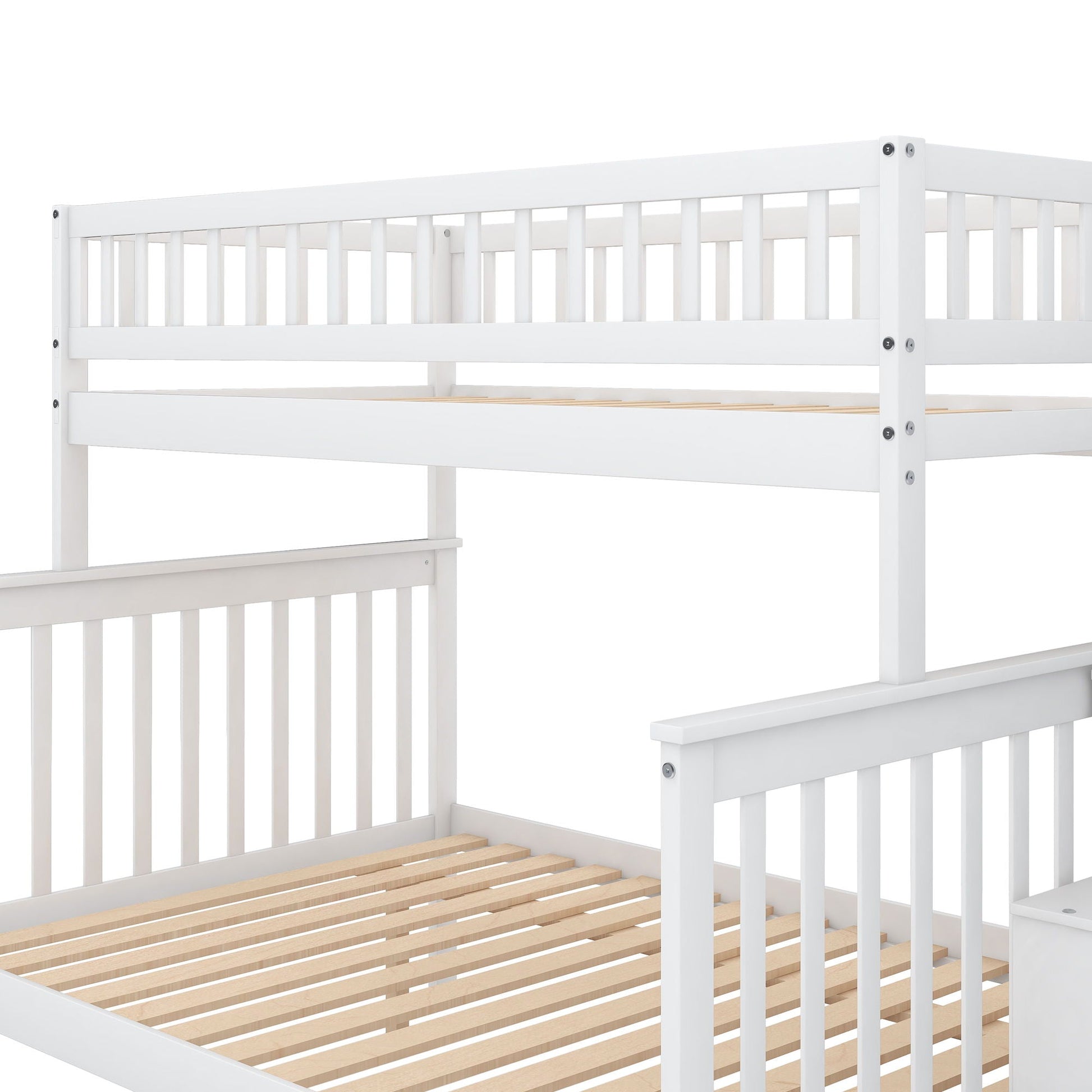 White bunk bed with staircase by HouseOfZazla, 2-tier bunk with wooden slat base on Tampa Home & Garden Store