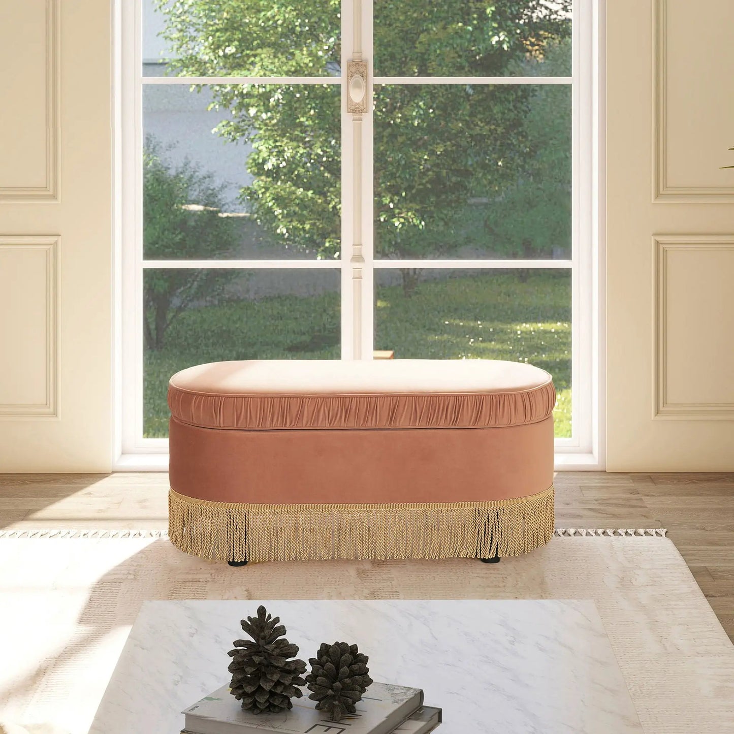 Serena Oval Storage Bench Ottoman With Lift Top