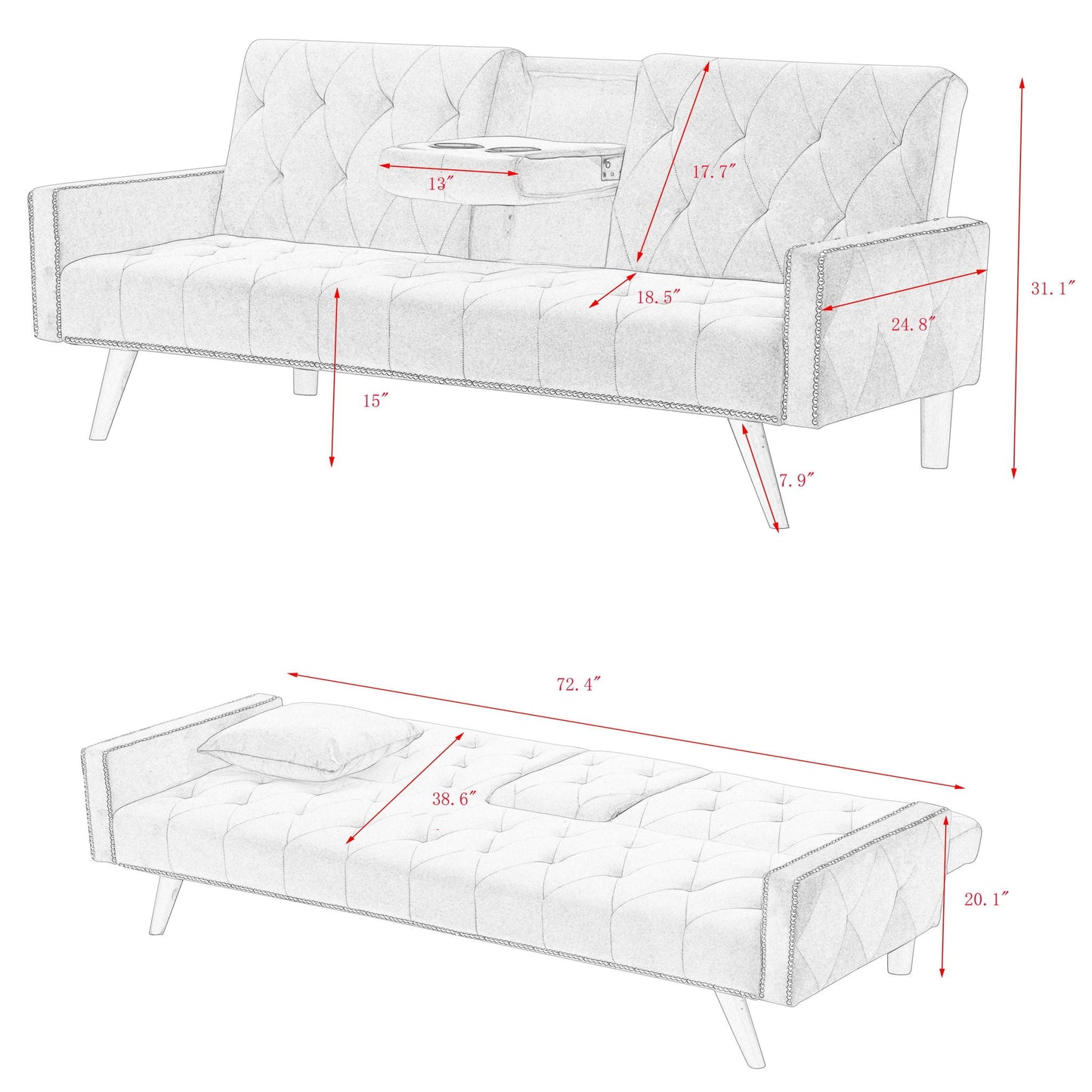 Pink Velvet Sofa Bed With Nailhead And The Frame