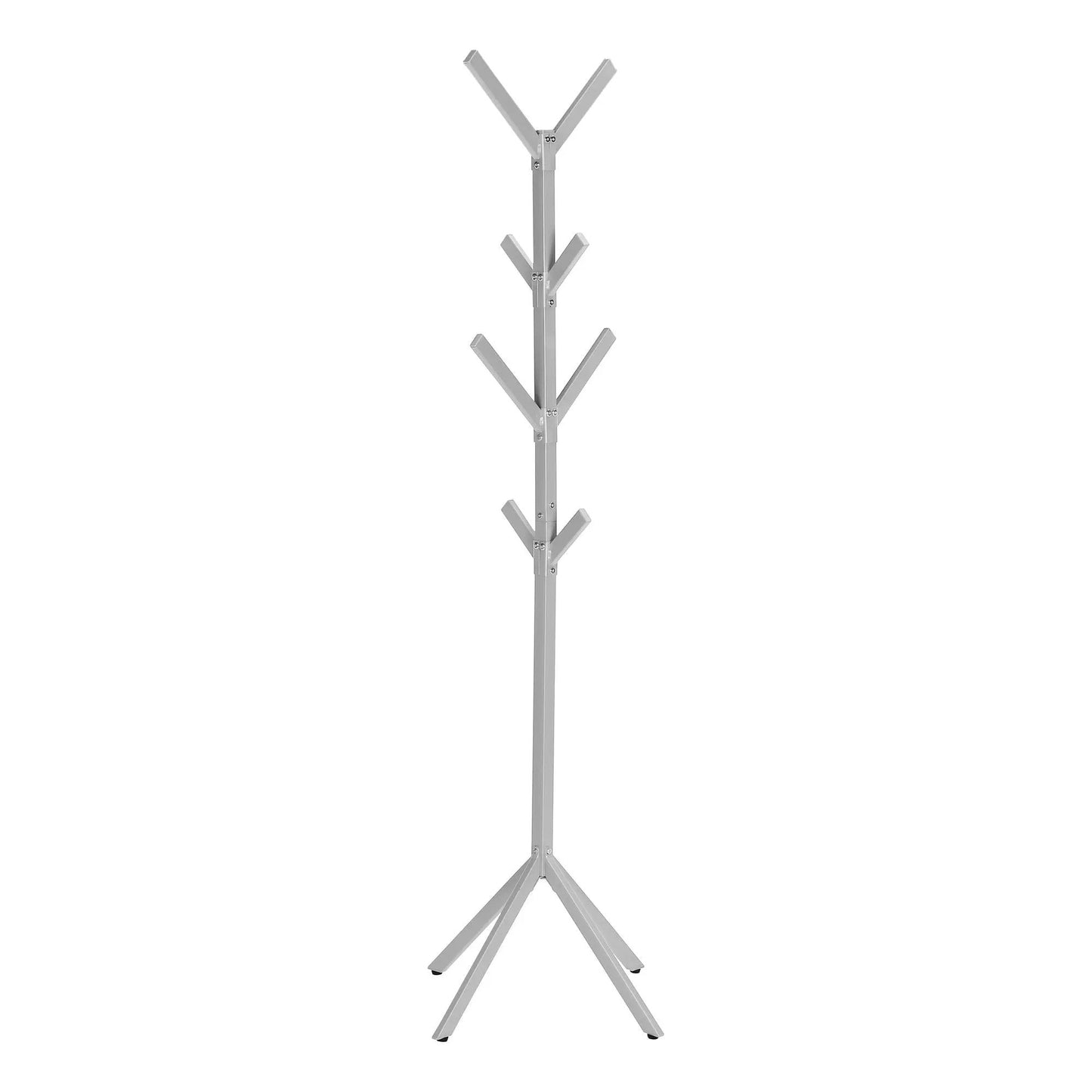 Freestanding coat rack with 8 angled hooks, silver metal hall tree for entryway on Tampa Home & Garden Store
