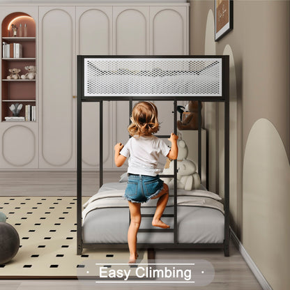 Adam Bunk Guard Rail black metal frame with white lattice panel on HouseOfZazla bunk bed on Tampa Home & Garden Store