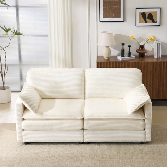69-inch plush cloud loveseat with cream corded upholstery, modular 2-seat sofa on Tampa Home & Garden Store