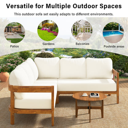 U_Style Acacia Solid Wood Patio Furniture Set 4-piece with white cushions by HouseOfZazla on Tampa Home & Garden Store