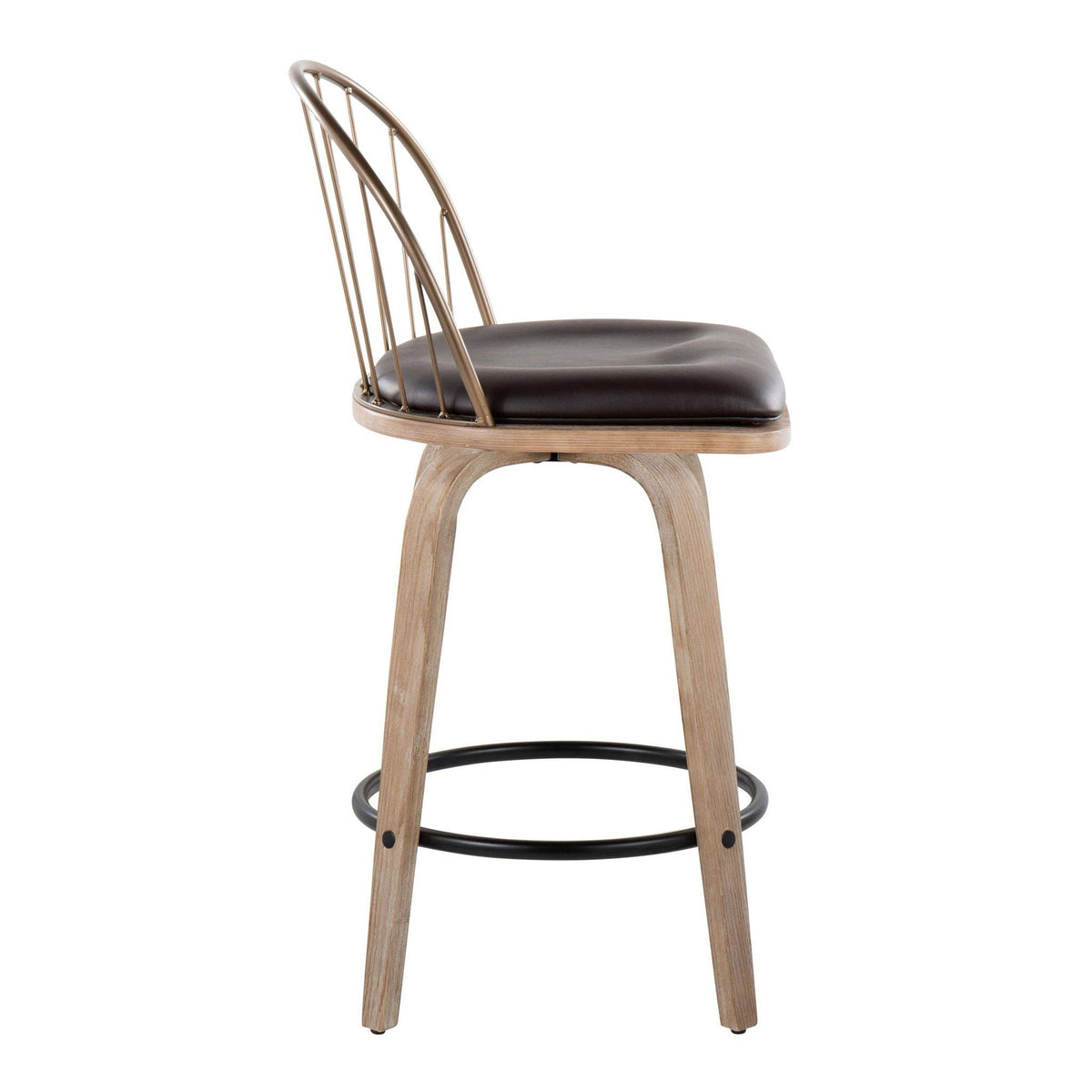 Farmhouse fixed-height counter stool with removable cushion, white-washed frame, dark seat on Tampa Home & Garden Store