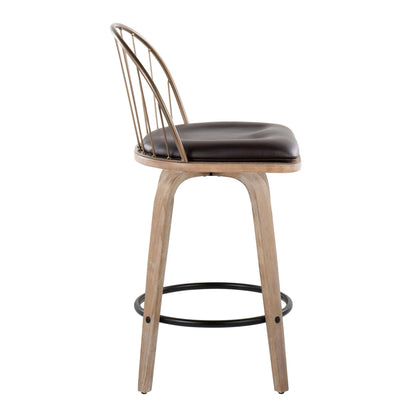 Farmhouse fixed-height counter stool with removable cushion, white-washed frame, dark seat on Tampa Home & Garden Store