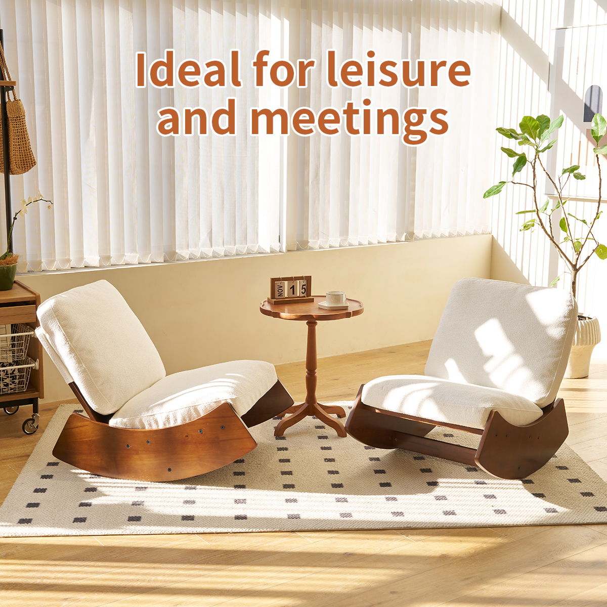 Upholstered glider rocking chairs set of 2 with solid wood frames and cream cushions on Tampa Home & Garden Store