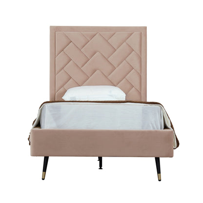 Crosby upholstered bed with diamond tufted headboard in dusty pink, slats, HouseOfZazla on Tampa Home & Garden Store