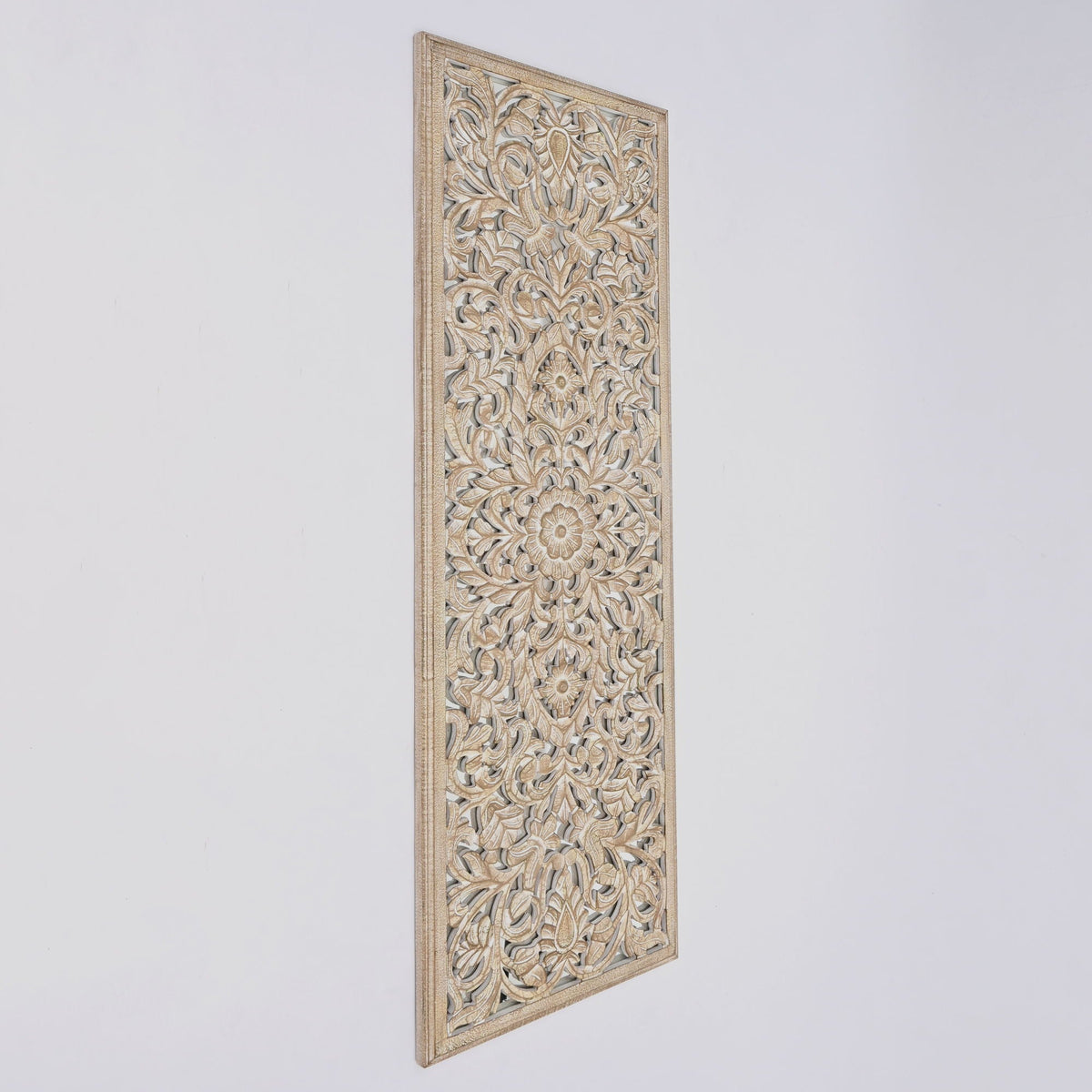 Floral hand carved mandala wall decor with mirror antique brown white HouseOfZazla on Tampa Home & Garden Store