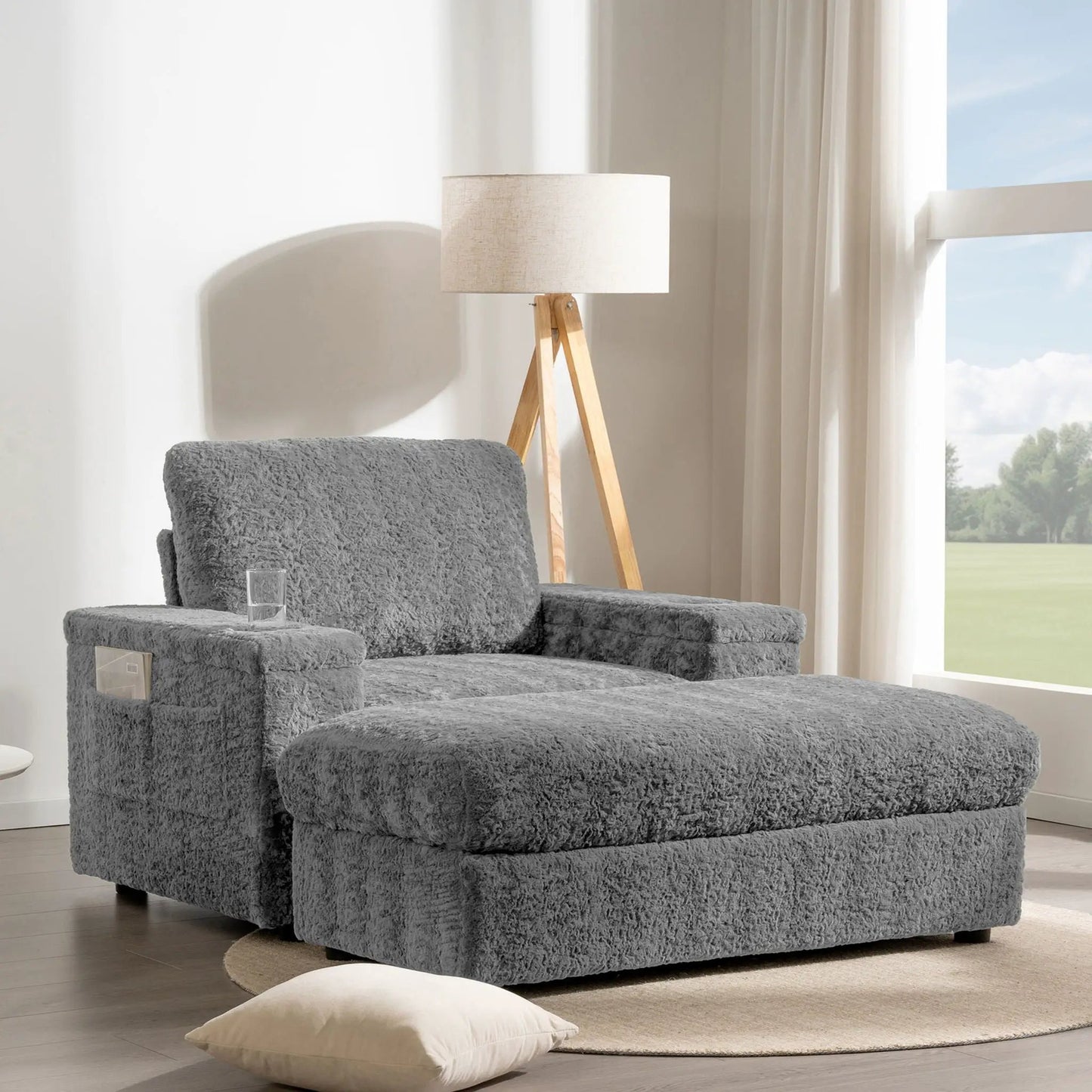 Oversized Chaise Lounge Rabbit Fur Sofa Bed