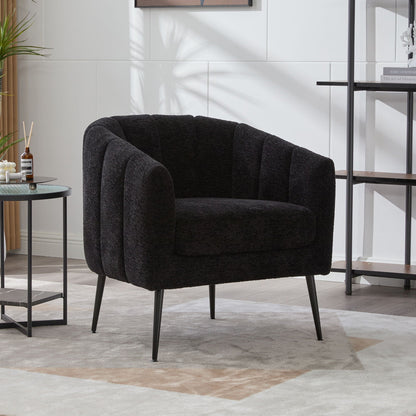 HouseOfZazla vanity barrel accent lounge chair with wraparound backrest in black fabric on Tampa Home & Garden Store