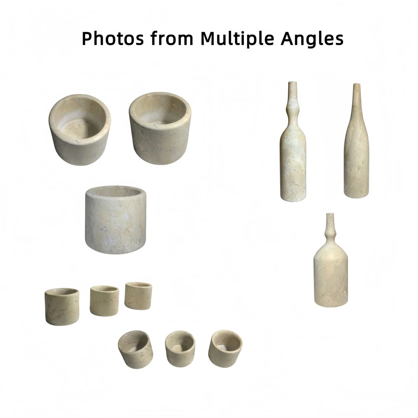 7-piece luxury natural marble accessories set by Unique Piece Furniture including vases and cups on Tampa Home & Garden Store
