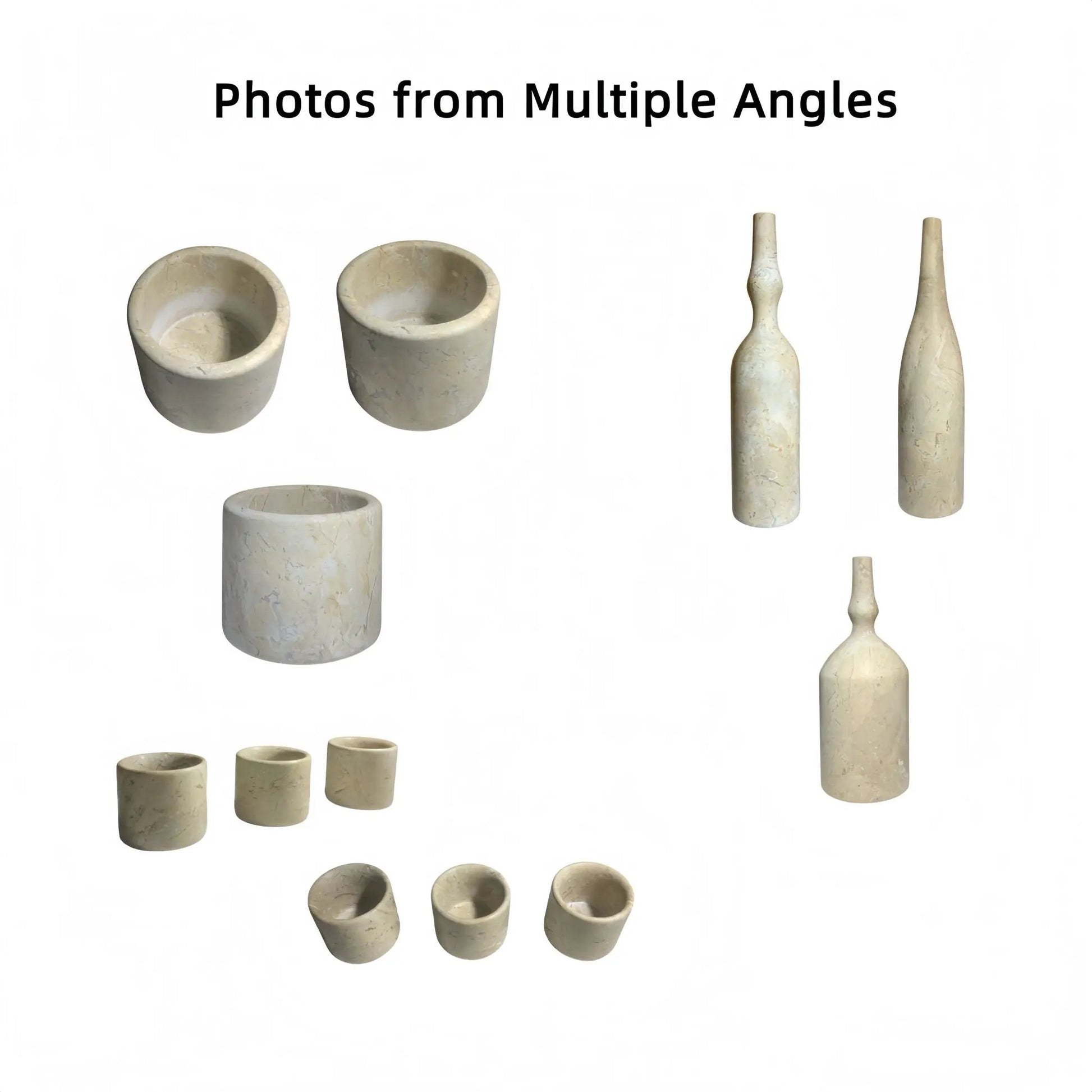 7-piece luxury natural marble accessories set by Unique Piece Furniture including vases and cups on Tampa Home & Garden Store