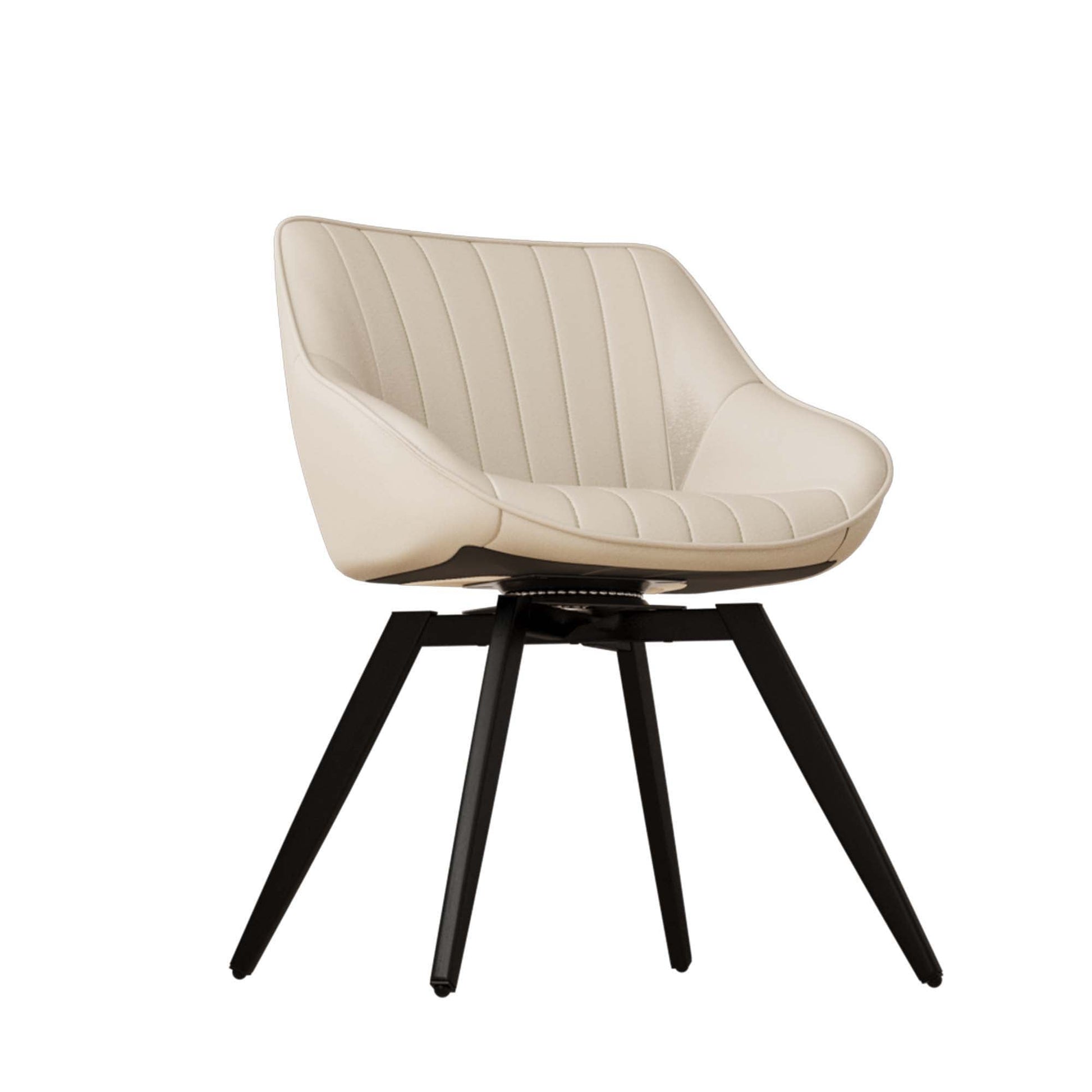 HouseOfZazla cream quilted swivel dining chair with 360° rotation on black metal base on Tampa Home & Garden Store
