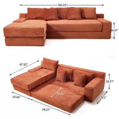 Modern L-Shaped sectional sofa chaise rust orange ribbed fabric Unique Piece Furniture on Tampa Home & Garden Store