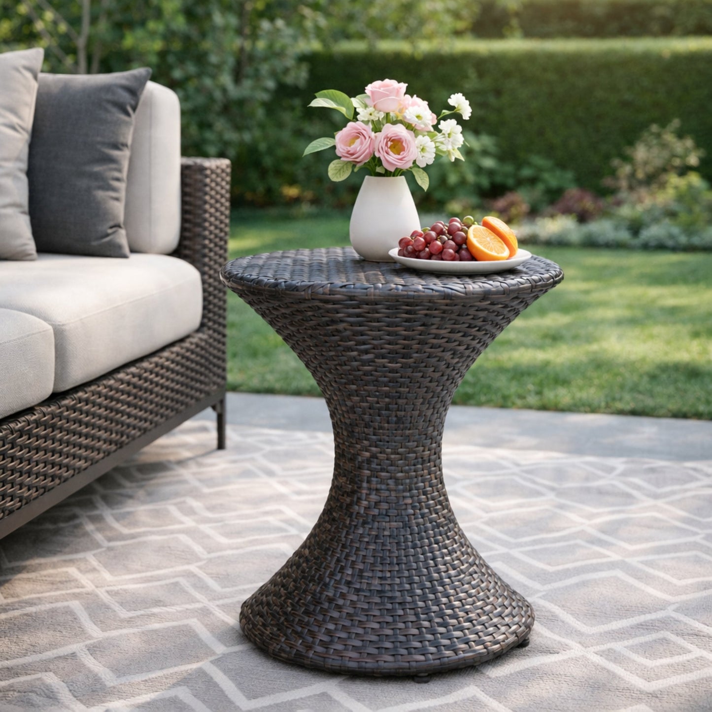 Outdoor 16 Inch Wicker Hourglass Side Table