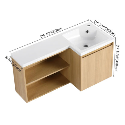 L Shaped Wall Mounted Floating Vanity with Sink