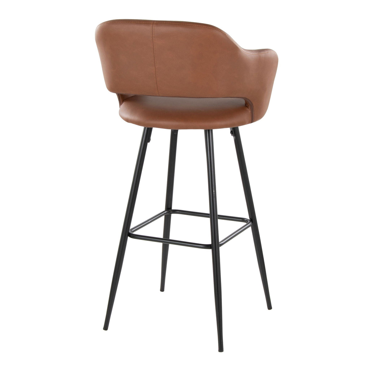 Fixed-height barstool set of 2 in brown leather with black metal legs and square footrest on Tampa Home & Garden Store
