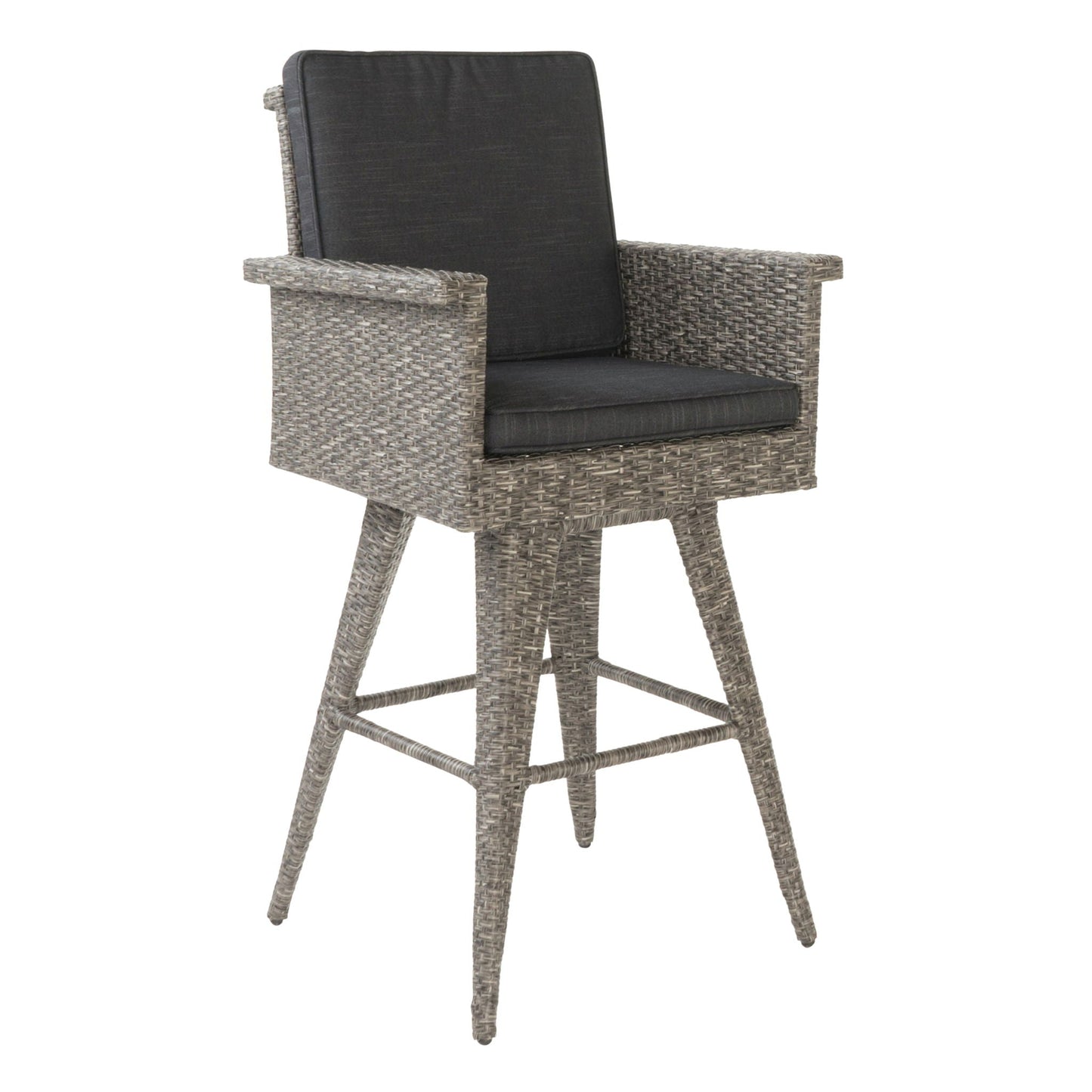 Outdoor Rattan Swivel Barstool And Black Cushion