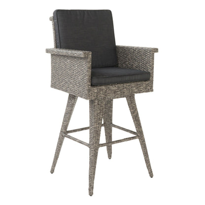 Outdoor Rattan Swivel Barstool And Black Cushion