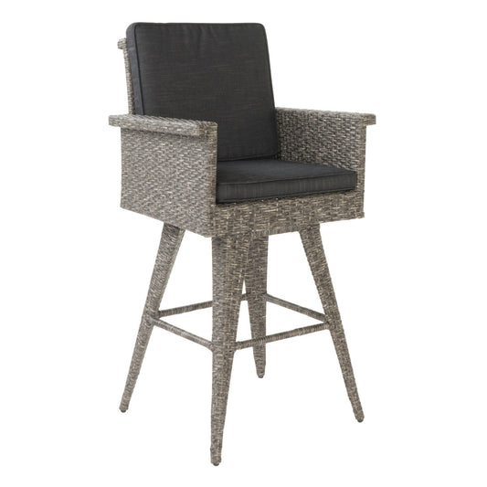 Outdoor Rattan Swivel Barstool And Black Cushion
