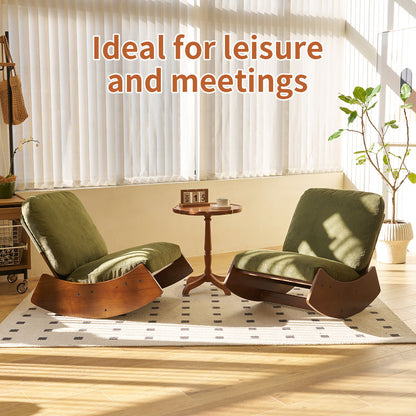 Upholstered glider rocking chairs (2) with solid wood frames in green fabric, sunlit room on Tampa Home & Garden Store