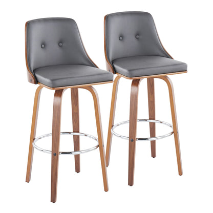 Mid-Century Modern Swivel Barstool Set with gray seats and wood legs (2 stools) on Tampa Home & Garden Store
