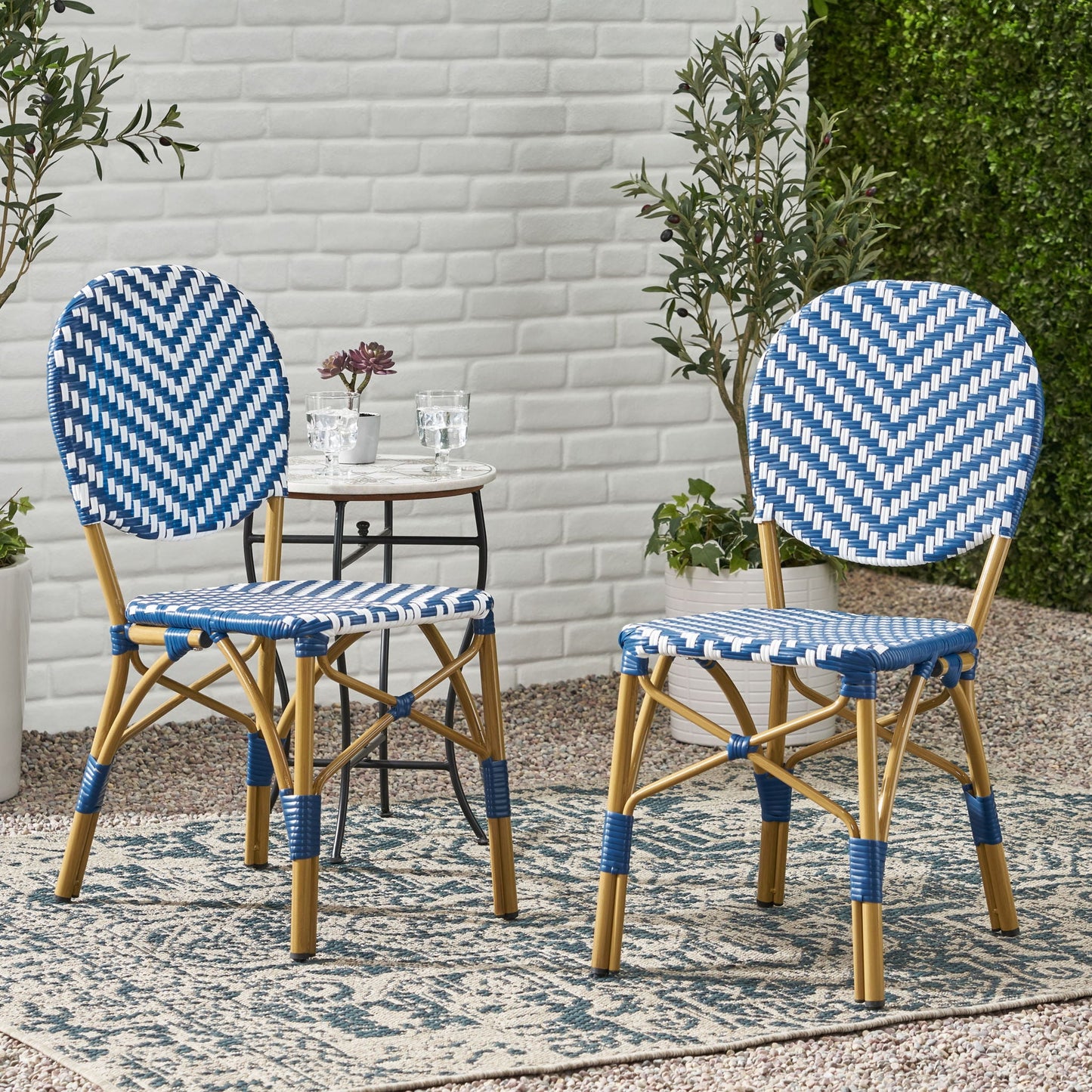 Navy Blue French Armless and Aluminum Chairs