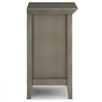 Amherst bedside table handcrafted in gray-brown wood with crown molding and paneled sides on Tampa Home & Garden Store