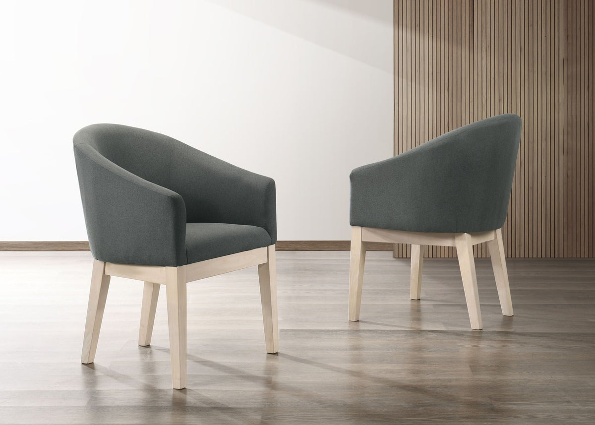 Barrel accent chair set of 2 in gray fabric with light wood legs, contemporary design on Tampa Home & Garden Store