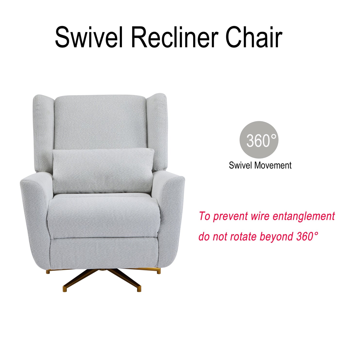 Power Recliner Chair with 360° swivel in gray fabric upholstery by HouseOfZazla on Tampa Home & Garden Store