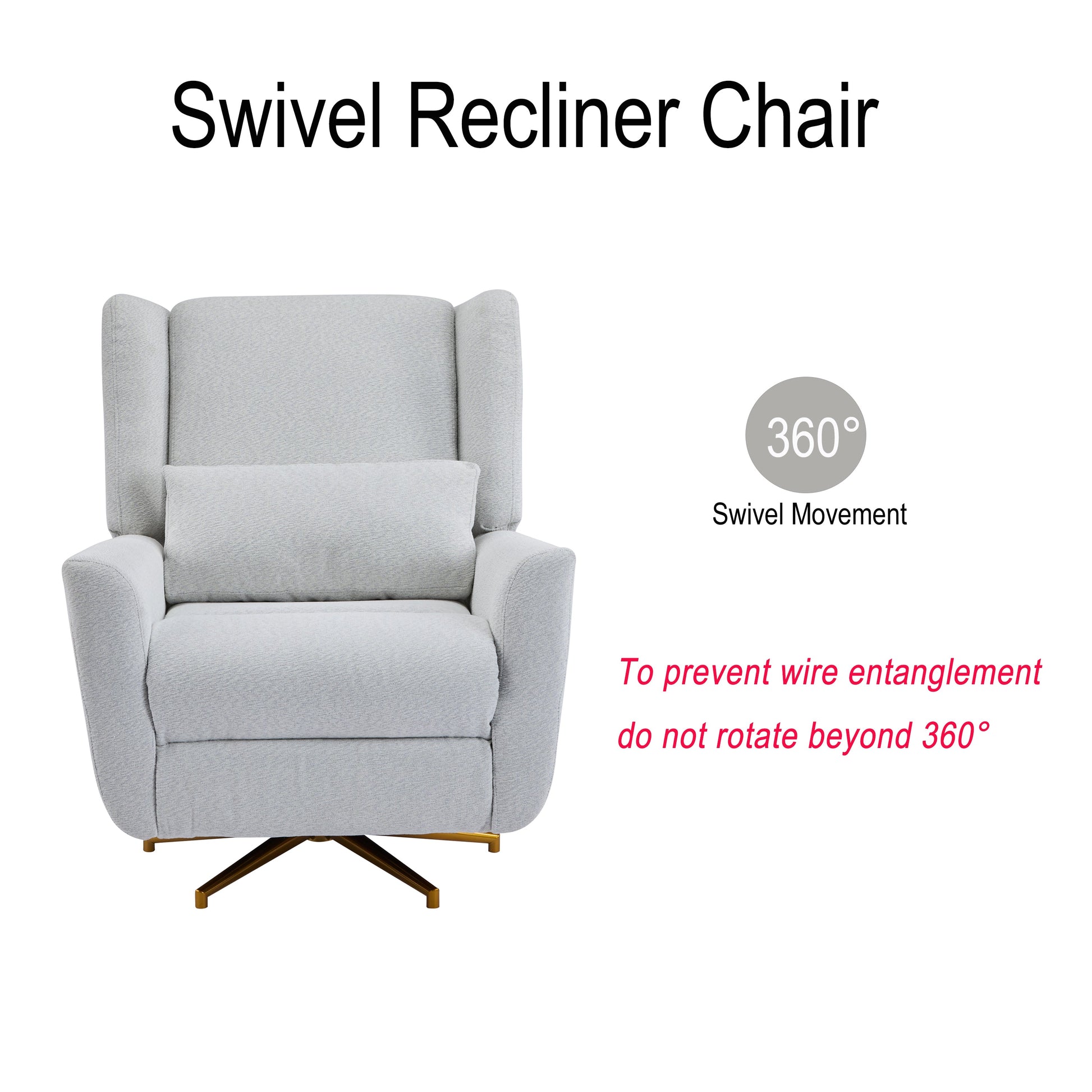 Power Recliner Chair with 360° swivel in gray fabric upholstery by HouseOfZazla on Tampa Home & Garden Store