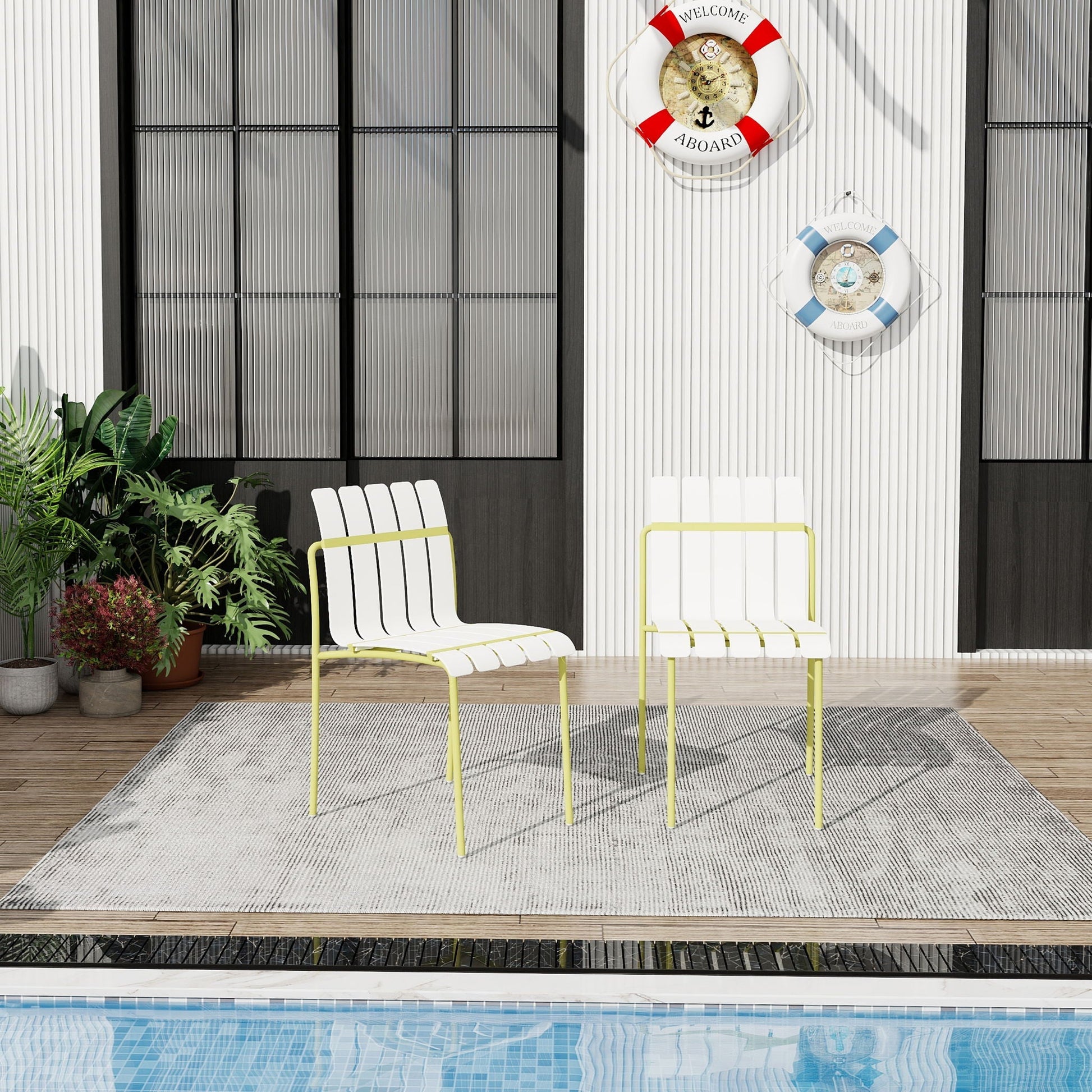 4 Piece Set Of Modern Color Block Chairs HouseOfZazla white seats pale yellow outdoor patio on Tampa Home & Garden Store