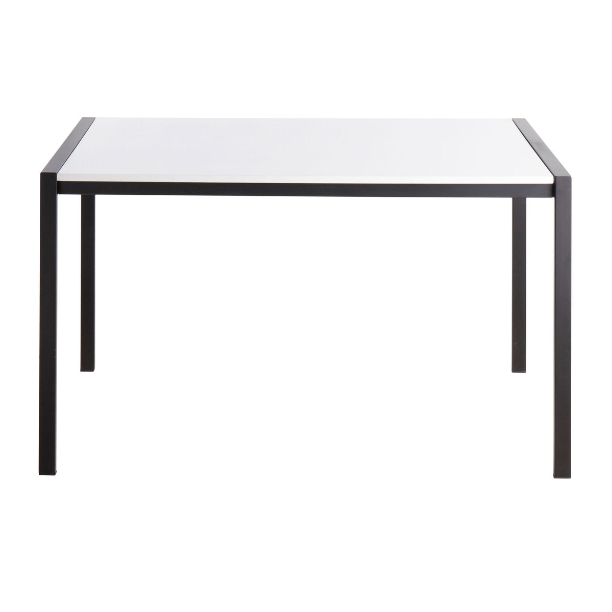 Fuji modern dining table with glass or wood top, white surface, black metal frame on Tampa Home & Garden Store
