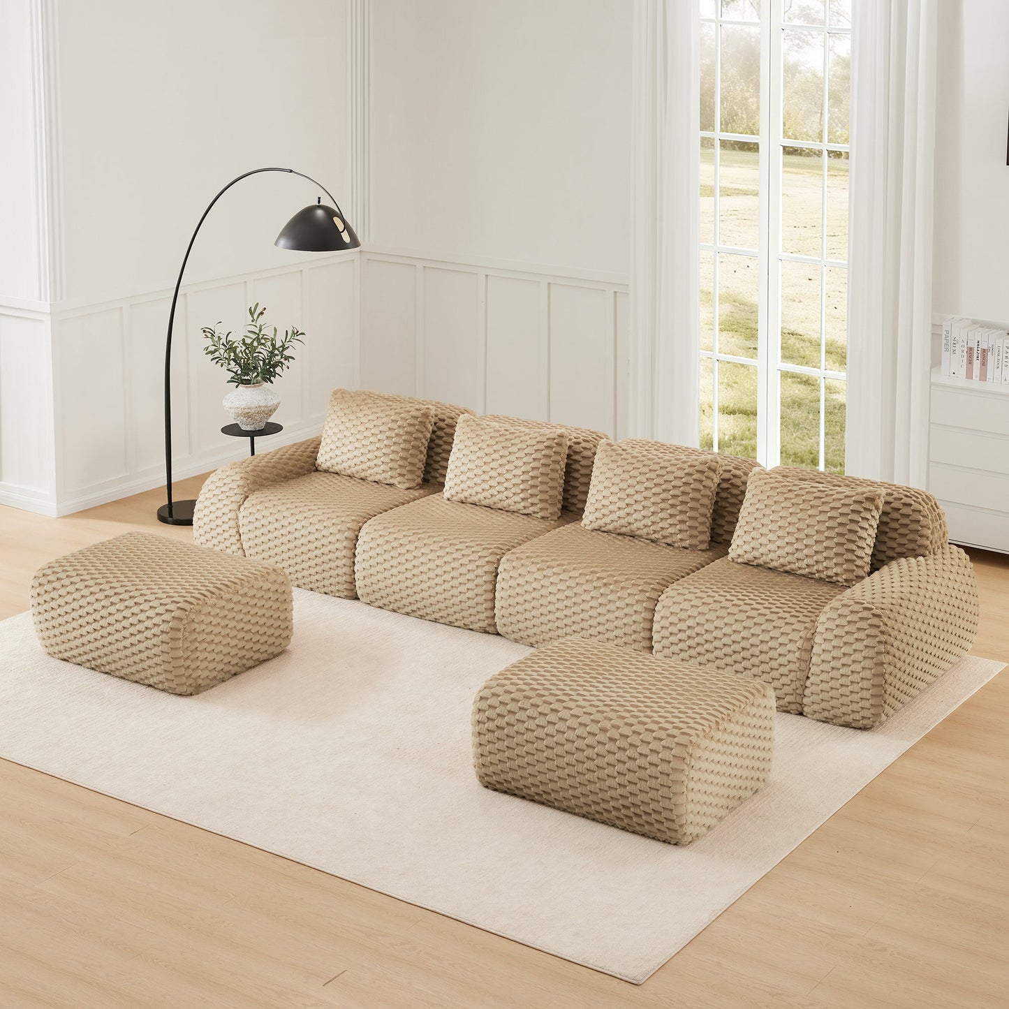 146-inch modern U-shaped modular sectional sofa in beige woven fabric by HouseOfZazla on Tampa Home & Garden Store