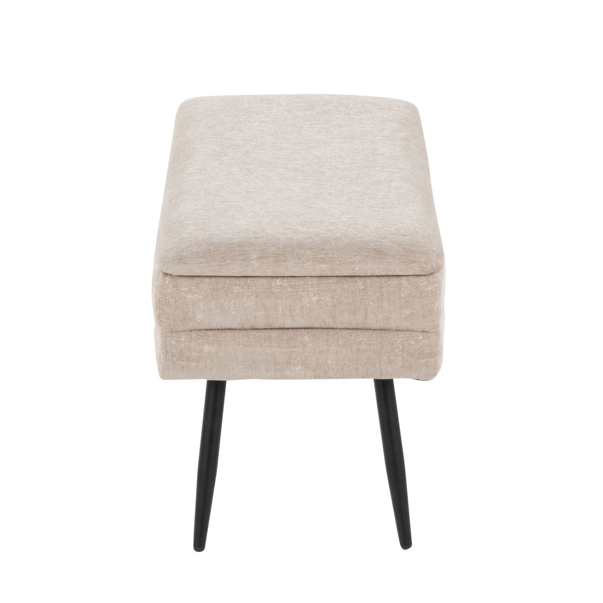 Contemporary storage bench with removable lid in beige fabric and black legs on Tampa Home & Garden Store