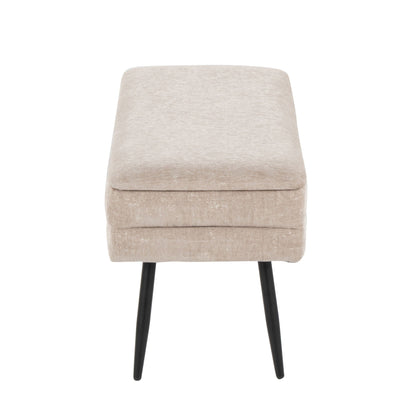 Contemporary storage bench with removable lid in beige fabric and black legs on Tampa Home & Garden Store